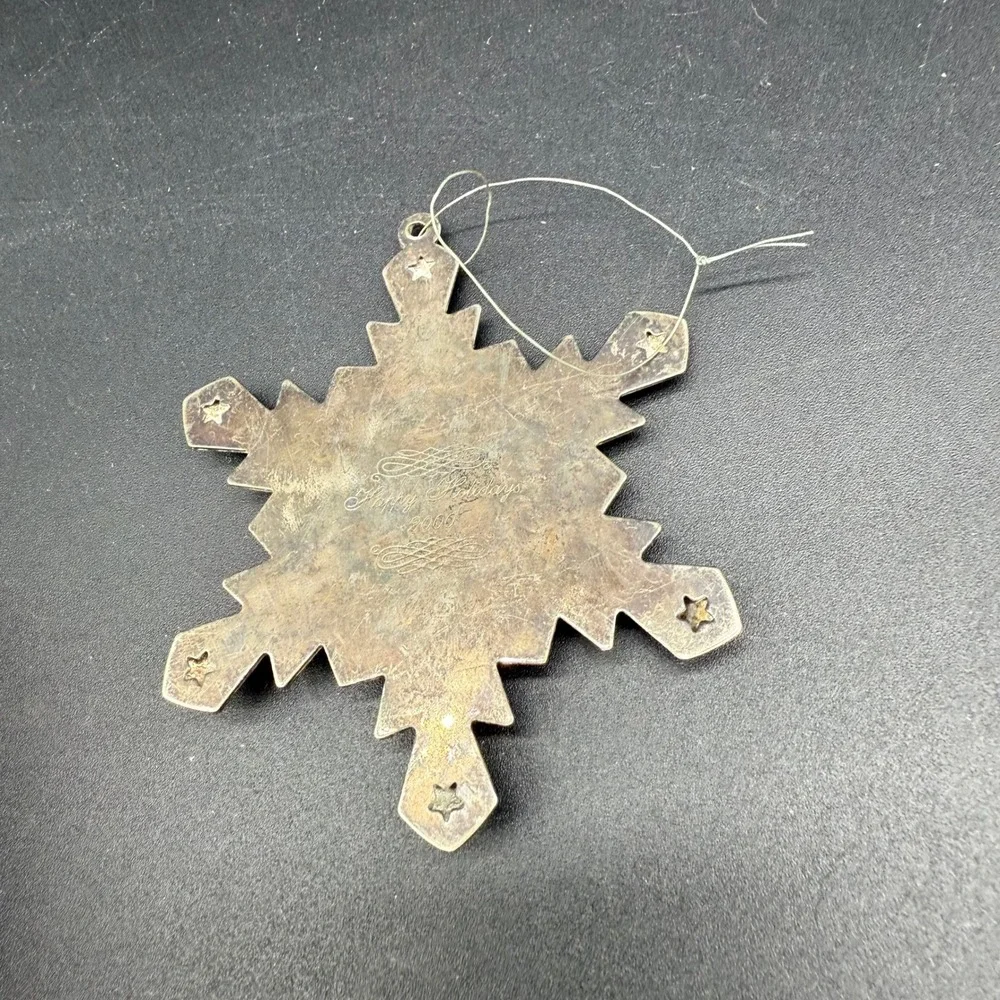 2000‎ Silver Plated Snowflake Christmas Ornament Happy Holidays Engraved Vintage